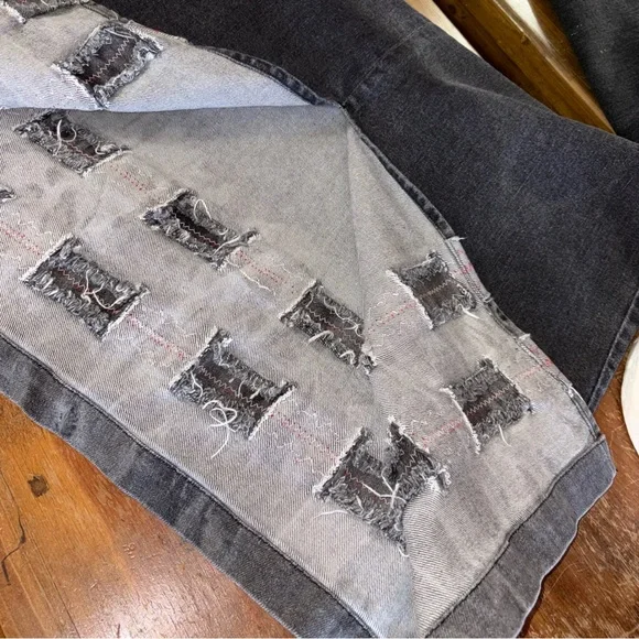 CROSSING POINTE SZ 8 VINTAGE Gray/black Denim Jean Maxi Skirt - Picture 8 of 8